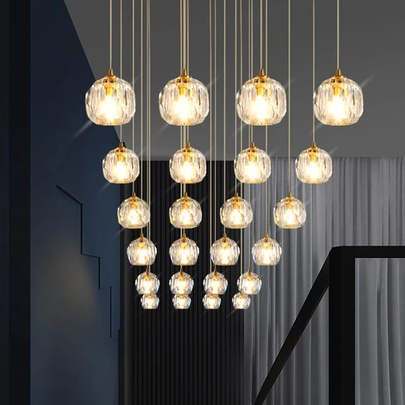 Imagem -06 - Modern Crystal Chandelier For Home Decoration Stair Pendant Lamp Living Room Pendant Lights Iluminação Interior