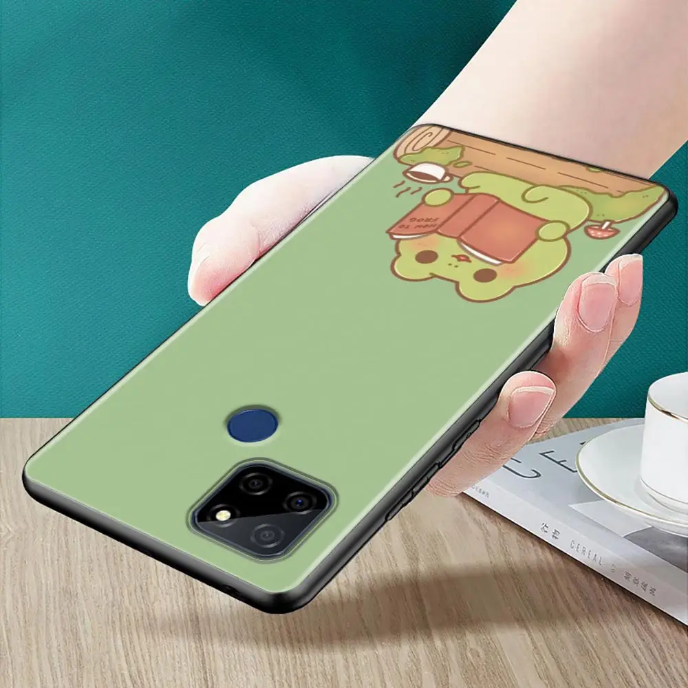 Cute Frog Mushroom Kawaii Phone Case For OPPO Realme 5 5S 6 7 7i 8 8i 9 9i 10 11 12 Pro Plus 5G 4G Case Black Cover Fundas