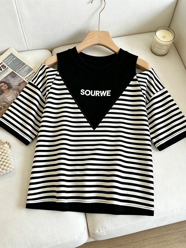 

plus Size Women's Fashionable Design Summer 2026 Short Sleeve T-Shirt Belly Cover Slimming Top Versatile Casual round Neck