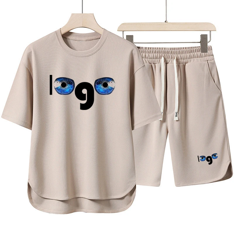 Customized printed T-shirt shorts 2-piece set for men's summer fashion short sleeved sportswear set shorts streetwear T-shirt to