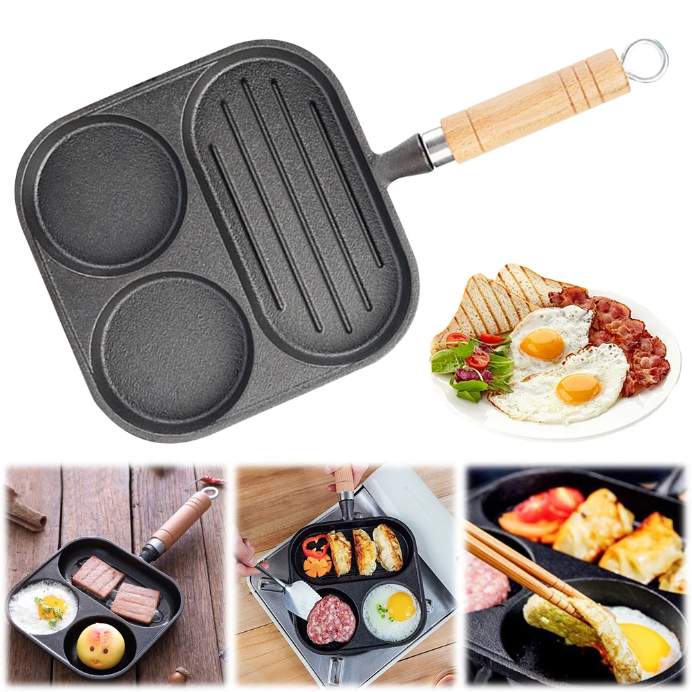 Cast Iron Kitchen Egg Frying Pan 3-Cup Non-Stick Steak Cooking Grill Pan Small Breakfast Frying Grill Pot Kitchen Cooking Tool