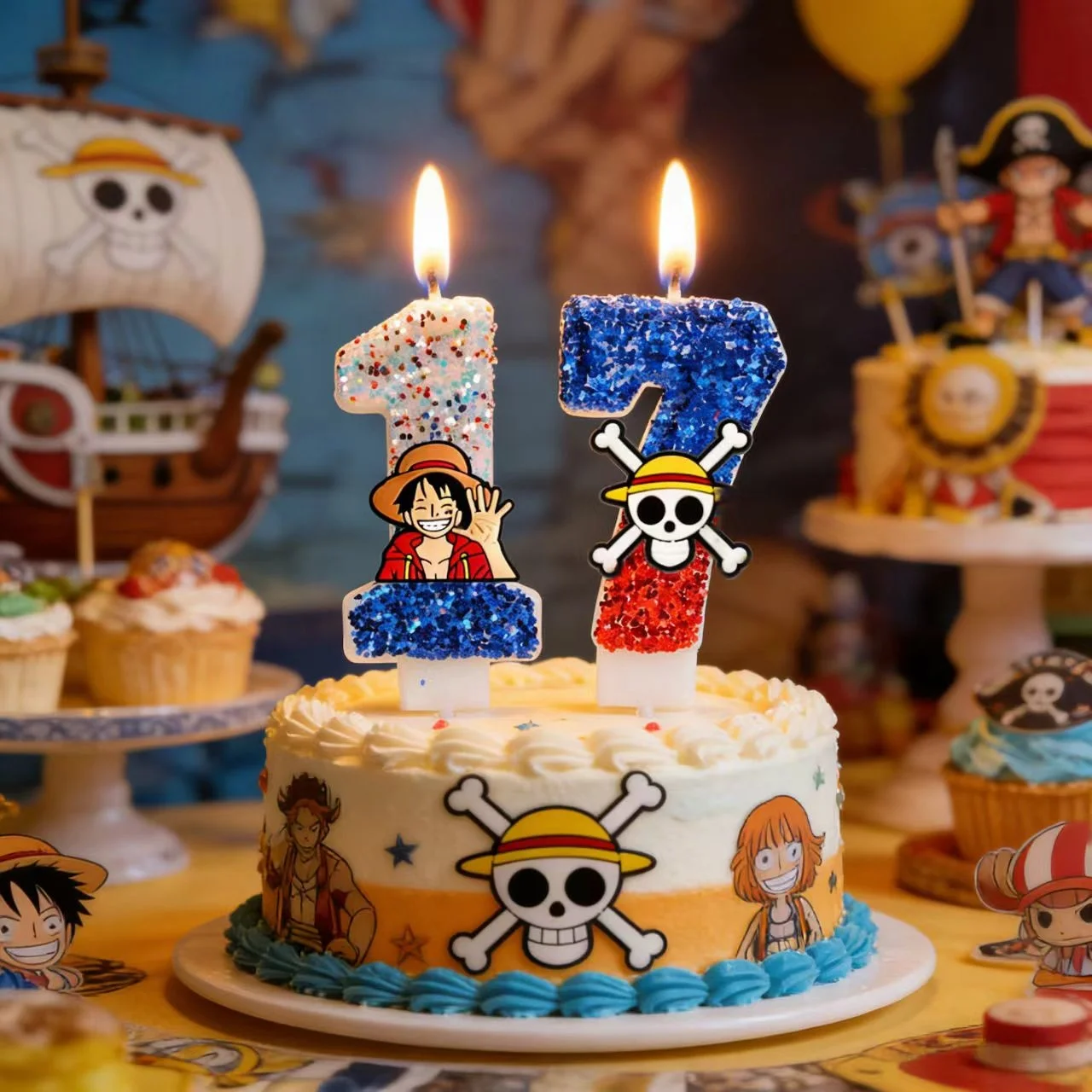 

Свеча-цифра 0-9 в стиле One Piece с Луффи для украшения торта на день рождения, топпер для торта на день рождения с Луффи, подарок на бэби-шауэр
