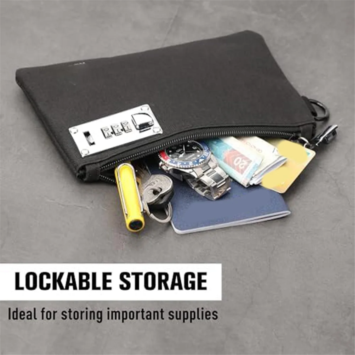 ABQR 2 pezzi con serratura KOSMCCOMoney Borse Borsa per banca con serratura in nylon Borsa per monete, Borsa per contanti per gioielli, passaporto, carte di credito