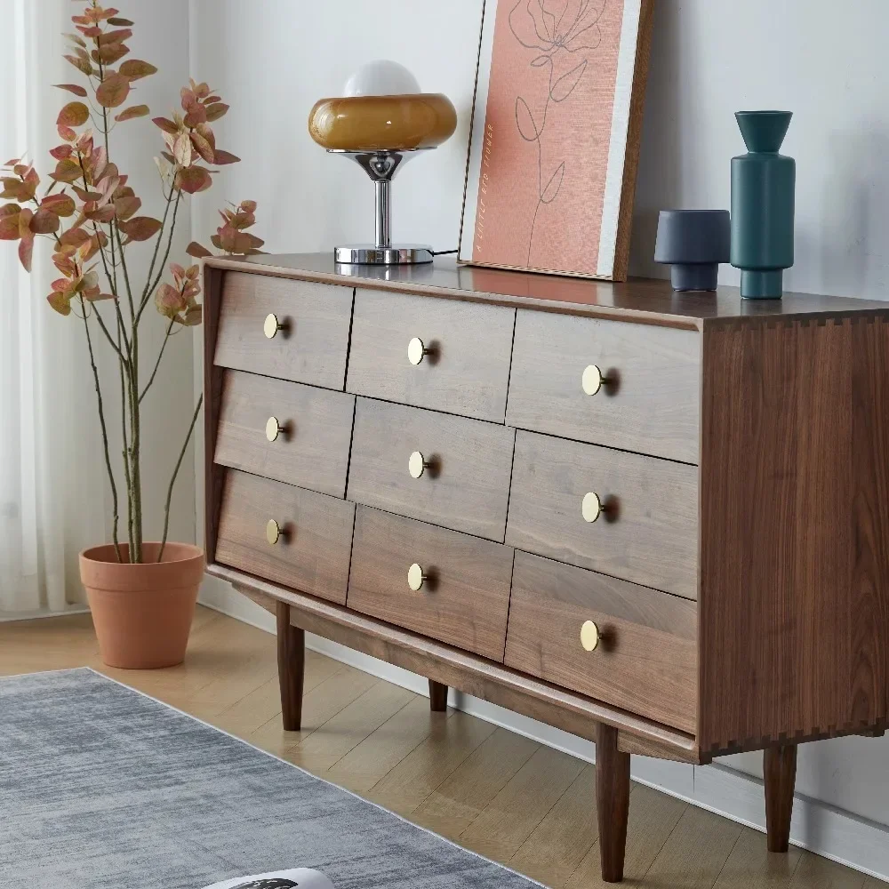 R Schwarzer Walnuss Nordischer Massivholz-Aufbewahrungs-Seitenschrank Schlafzimmer Wohnzimmer Aufbewahrungsschrank Moderne Massivholzmöbel