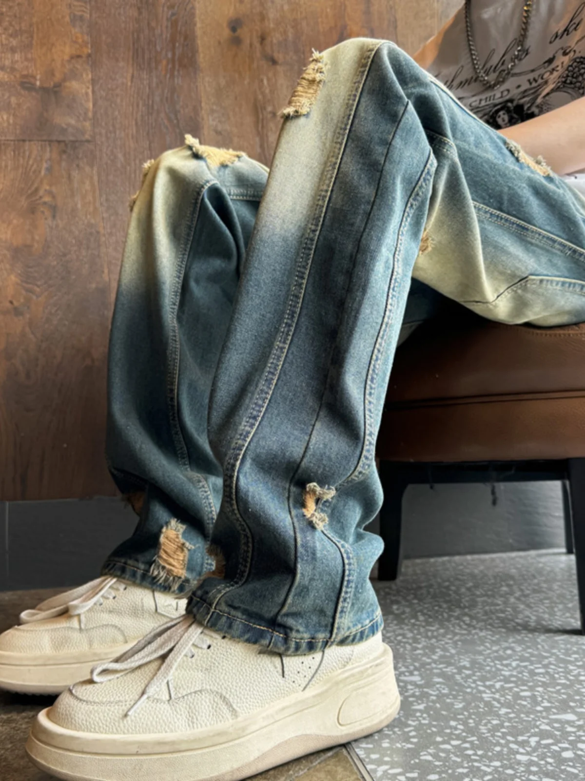 

Мужские джинсы Waed Patchwork: летние, в американском стиле, с рваными элементами, прямого кроя, модные, брендовые, модель Haome Straight Tube Pants