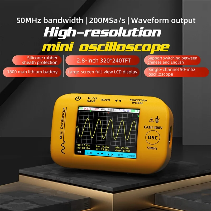

ABZV-OT4 Мини-ручной цифровой осциллограф Многофункциональный генератор сигналов 2-в-1 полоса пропускания 200Msa/S 50 МГц