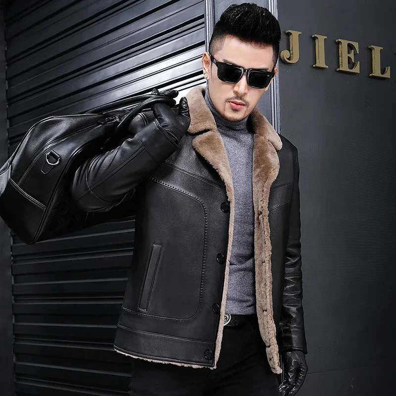 AYUNSUE Natural Wool Fur Coat Winter Jacket Men Genuine Sheepskin Leather Jacket Men Clothes 2020 Plus Size Coat JLK17722 MY787