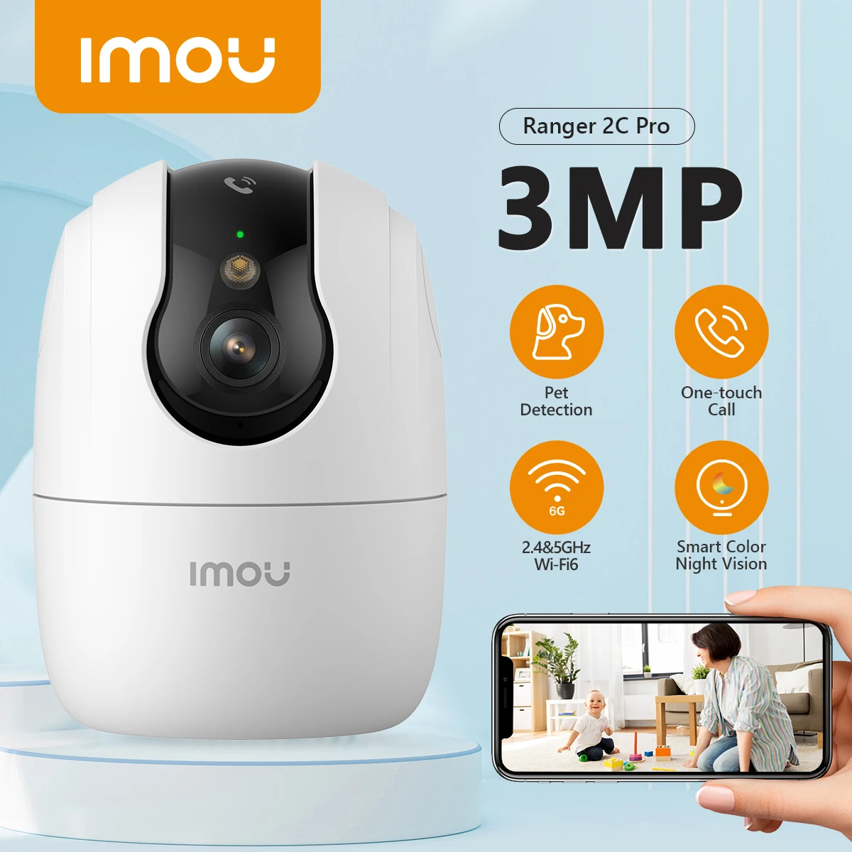 

IMOU Ranger 2C Pro 3MP Wifi Camera Two-way Talk Surveillance Security 360° Coverage Human Pet Detection One Touch Call Camera
