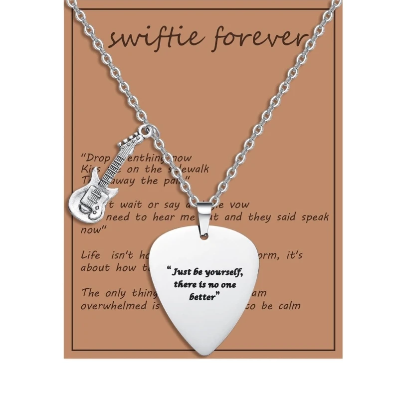 Music Lover's Necklace Musical Note and Guitar Pick Pendant Neckchain Stylish Engraved Clavicle Chain Accessory for Fans