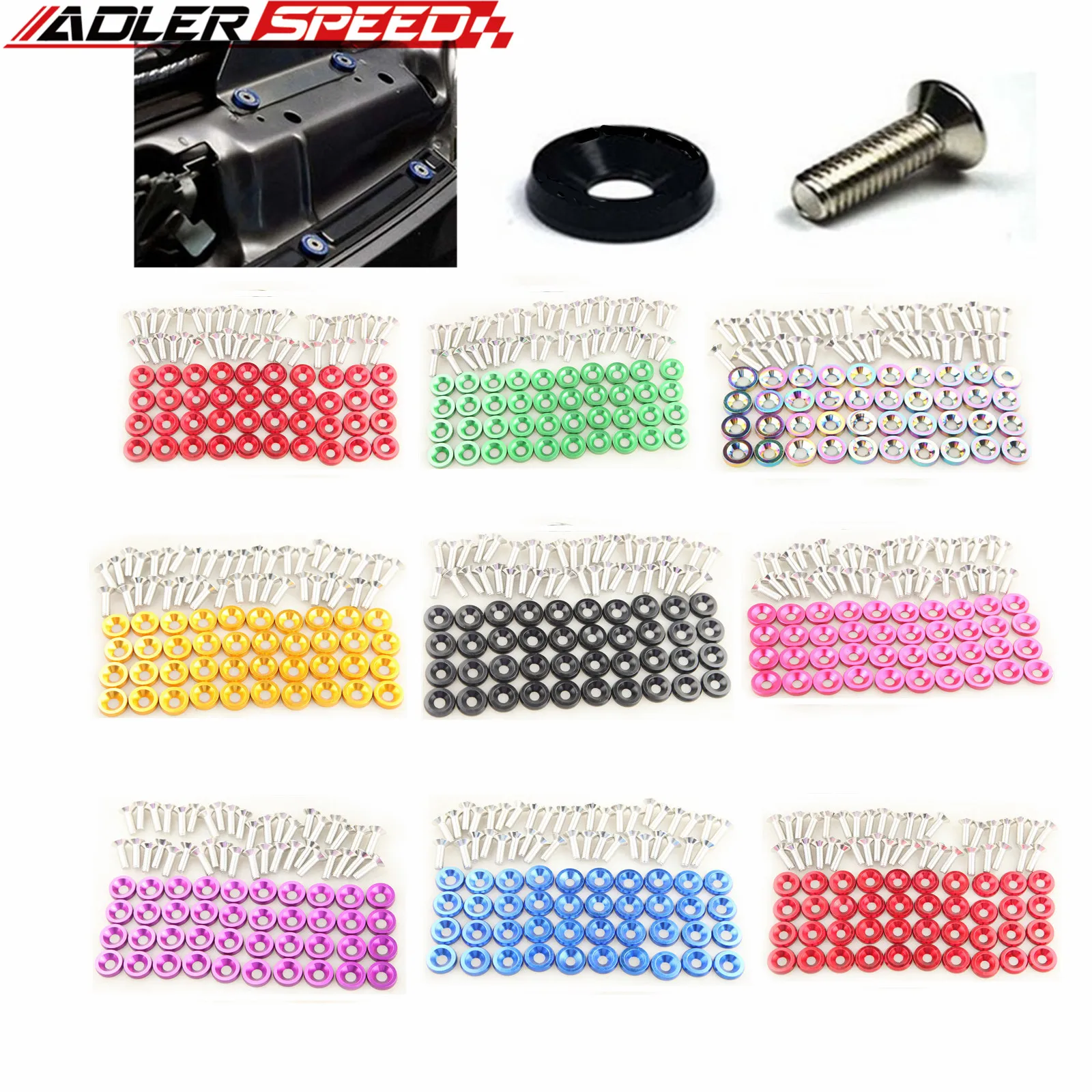 M6 Aluminum 40 Pcs/Pack Car Modified Hex Fasteners Fender Washer JDM Bumper Engine Concave Screws