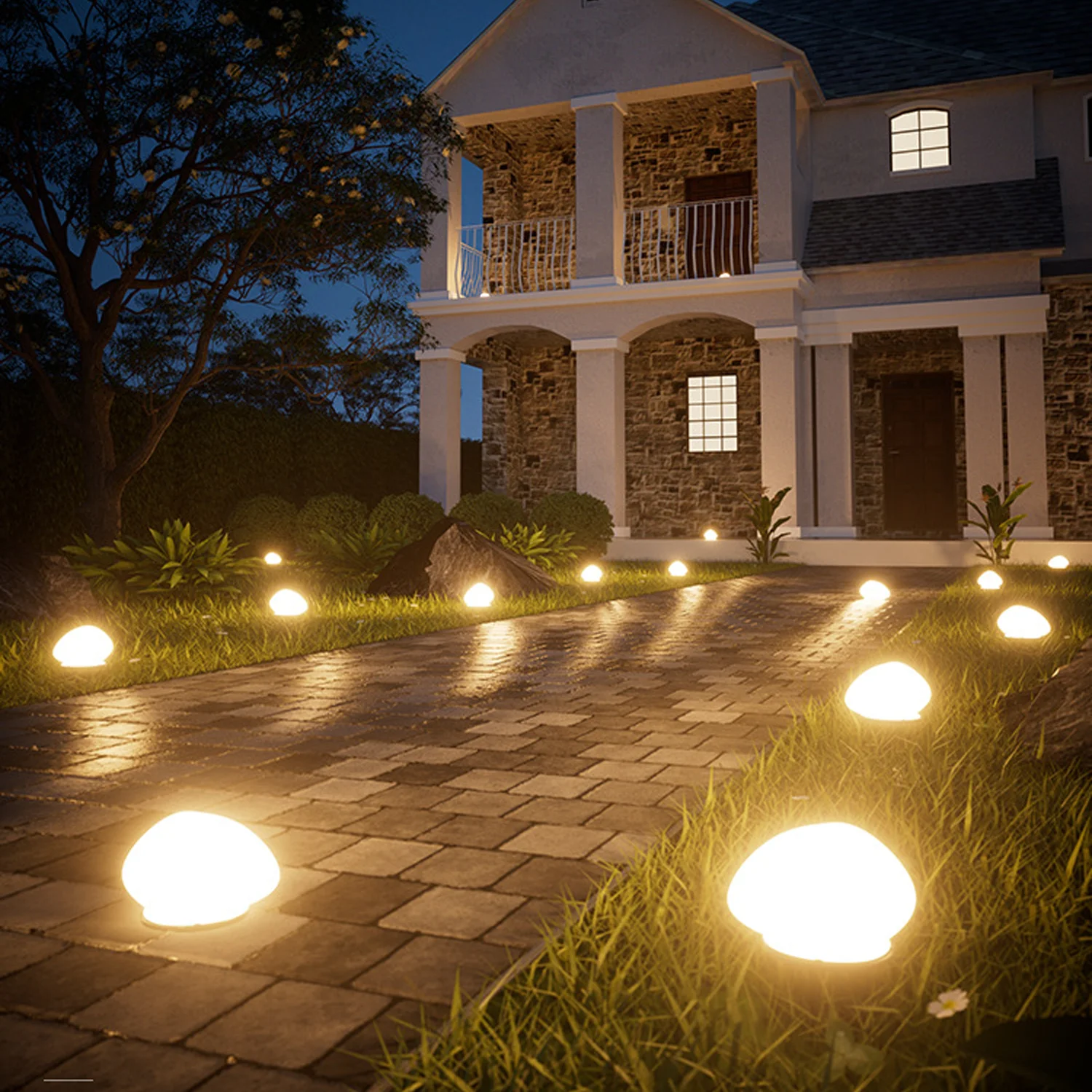Outdoor Solar Garden Stone Lights Waterproof Glow Cobblestone Shape Lamp White Warm Landscape Night Lights Yard Pathway Decor