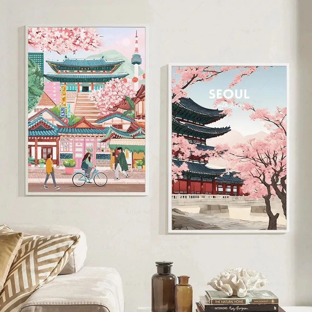 

City Travel Poster South Korea City Landscape Wall Art Canvas Painting Prints Living Room Porch Home Decor Housewarming gift