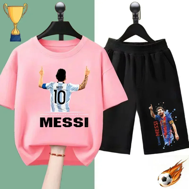 New Messi Soccer Star Printed Kids Set Summer Kids T-shirt Boys Girls Casual short sleeve stylish black shirt blazer set