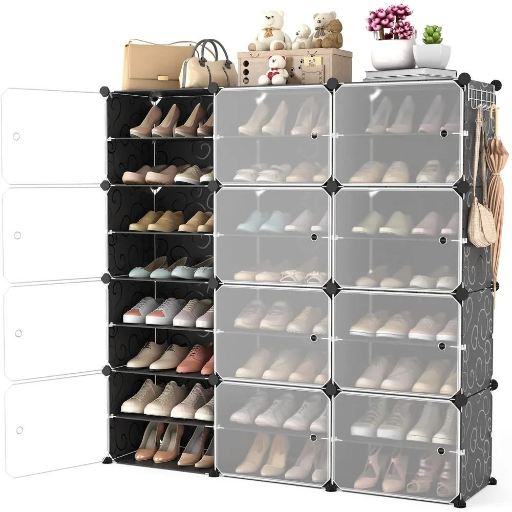 

WEXCISE Portable Shoe Rack Organizer with Door, 48 Pairs Shoe Storage Cabinet Easy Assembly, Plastic Adjustable Shoe Organizer