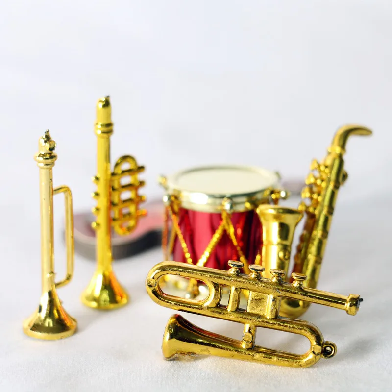 1:12 Dollhouse Miniature Saxophone Drum Kit Curved Tube Small Medium Blowing Classical Musical Instrument Scene Model Props