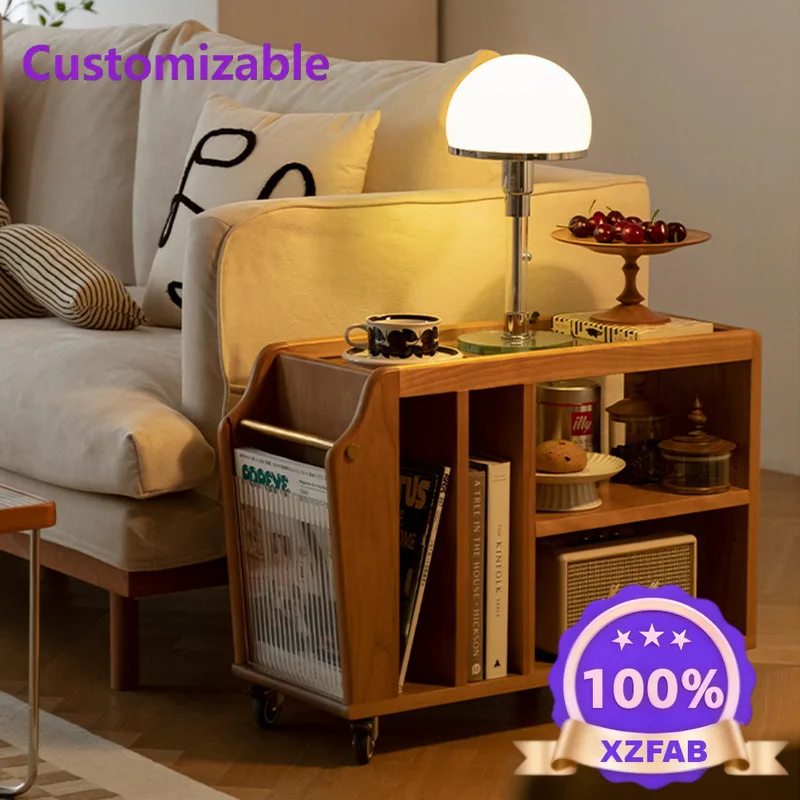Factory Direct 2026 Solid wood mobile Bayan cart, living room sofa side cabinet, cherry wood small shelf, coffee table retro and