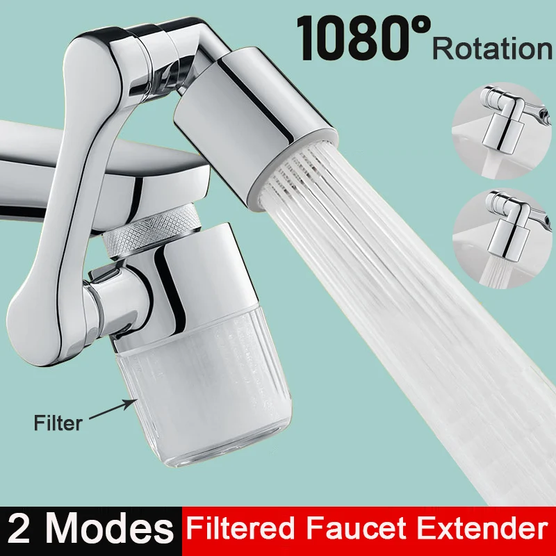 New Metal 1080° Rotatable Extension Faucet Sprayer Head With Filter Universal 2 Modes Tap Extend Adapter Aerator Faucet Extender