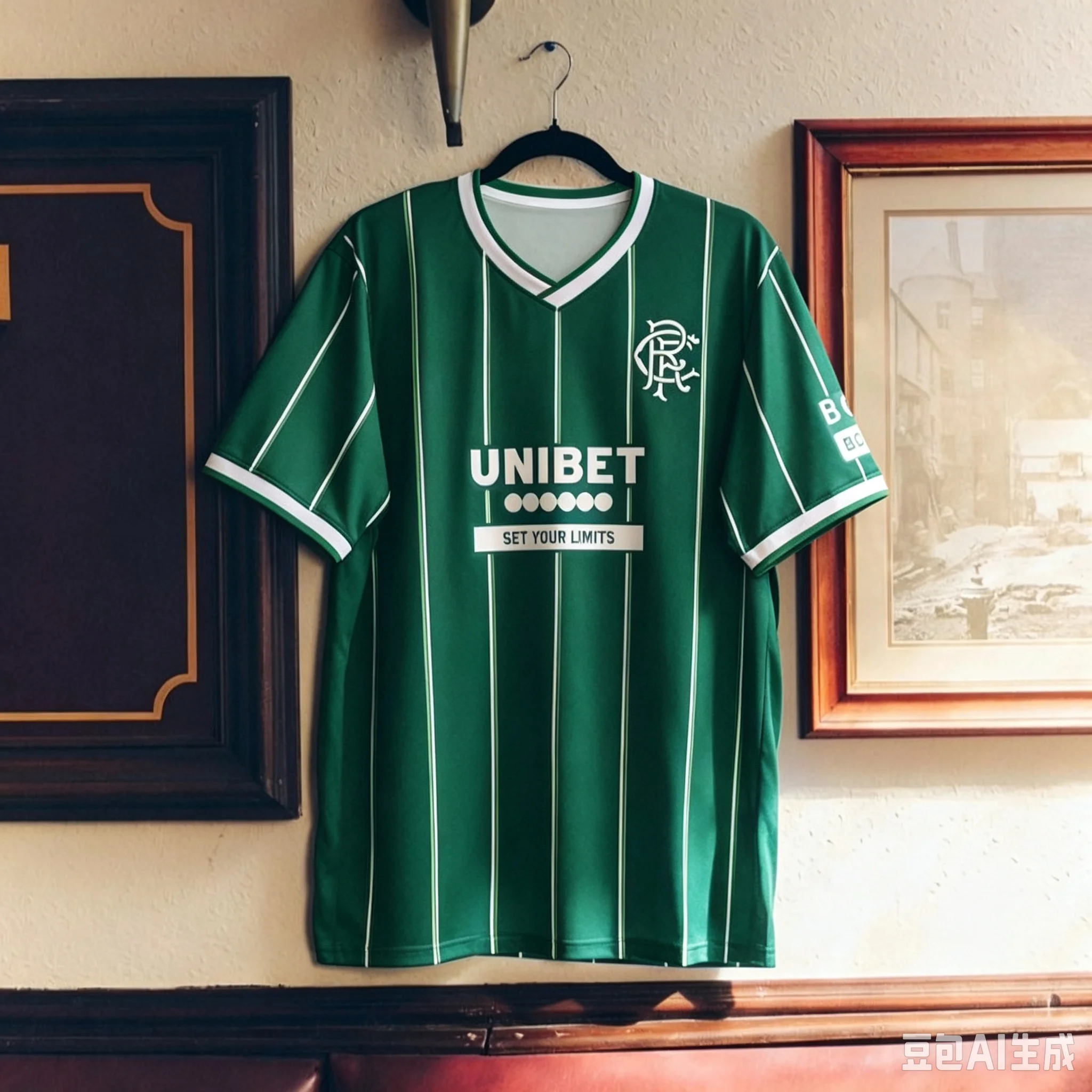 Neues Familien-Set Rangers FC Vertikalstreifen Heimtrikot Eltern-Kind V-Ausschnitt Casual Supporter Kurzarm-Shirt TOP – Detail 3
