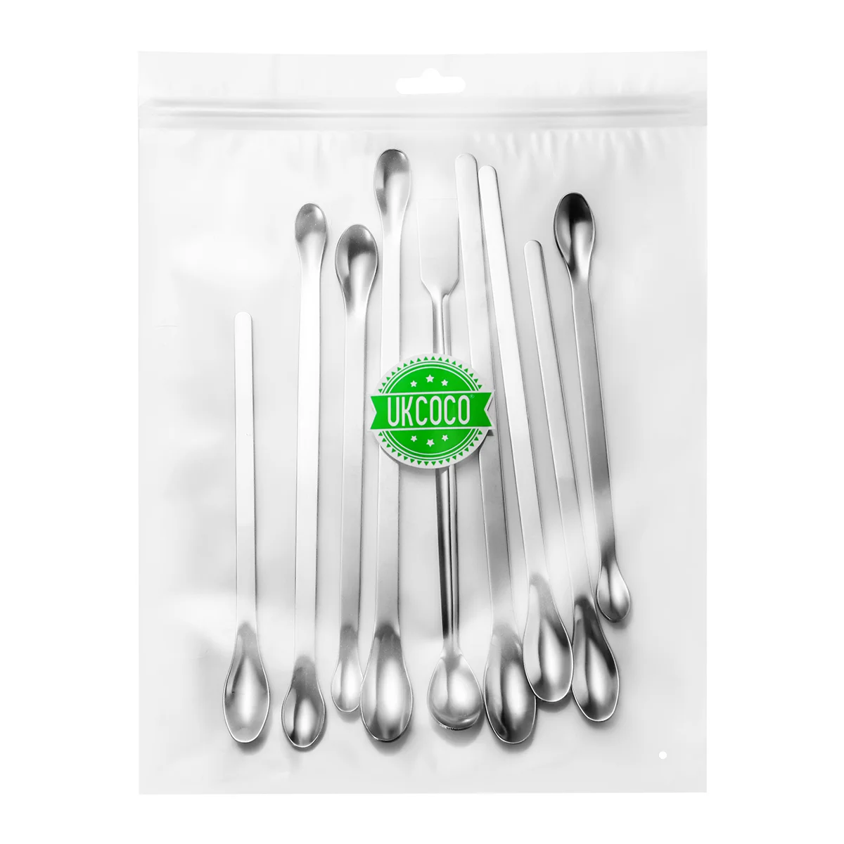 UKCOCO 9 in 1 Stainless Steel Sampling Spoons Laboratory Scoops Mixing Spatulas (Silver) mixing spoon