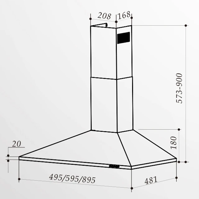 60cm Frameless Slim Range Hood Push Button Control Stainless Steel Tower Chimney Rangehood