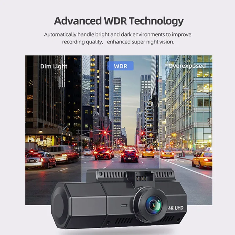 2.45 ''สมาร์ทรถ Dashcam พร้อม WiFi GPS 4K 2 ช่องรถ Dash กล้องด้านหน้าและด้านหลัง Dashcam Dual Lens Video Recorder สีดํากล่อง