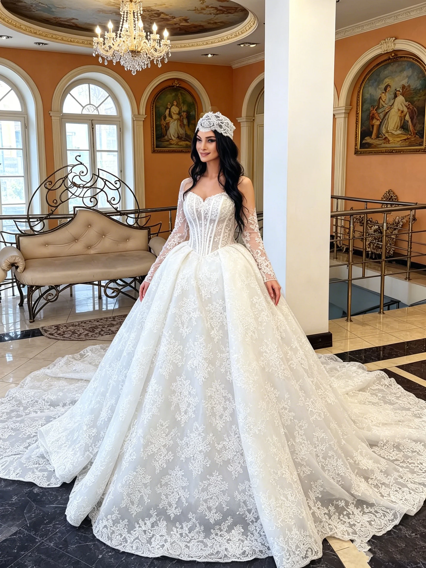 

Customi Exquisite Women's Princess Ball Gown Lace Wedding Dresses With Jacket Bridal Gown Lace Up Corset Vestidos De Novia
