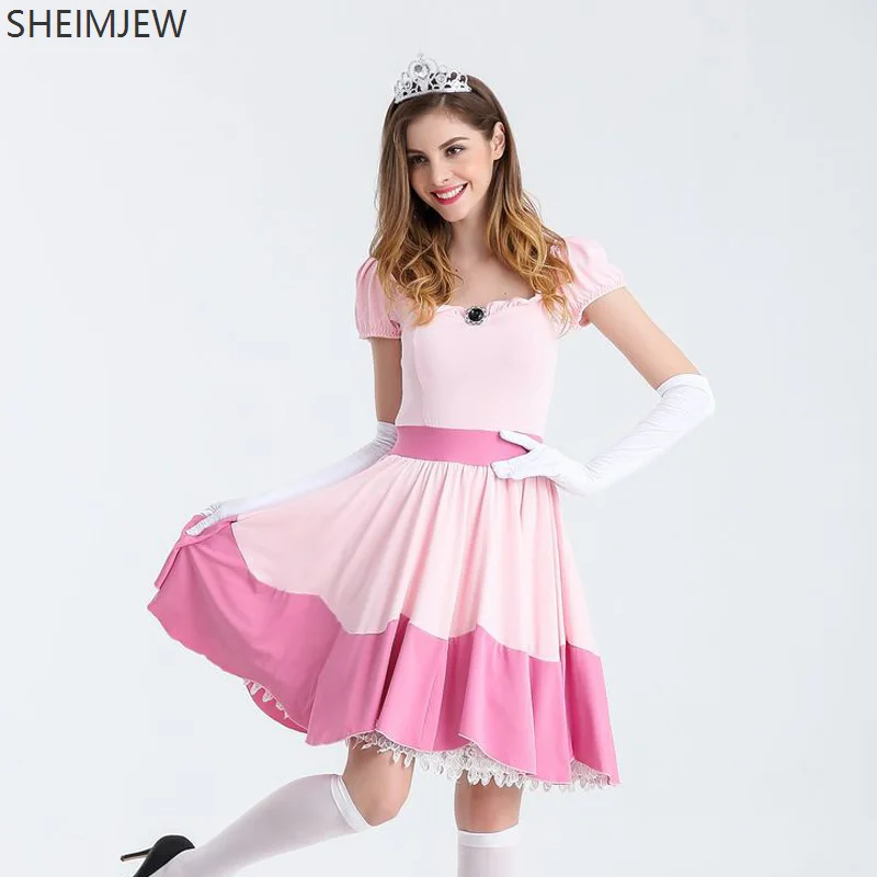 

QQA Cute Girls Halloween Women Princess Queen Costume Birthday Party Pink Dress Set Cosplay Fancy Dress Party Puff Sleeve Dress