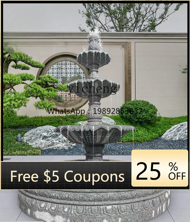 large outdoor courtyard rockery fish pond water garden marble fountain sculpture