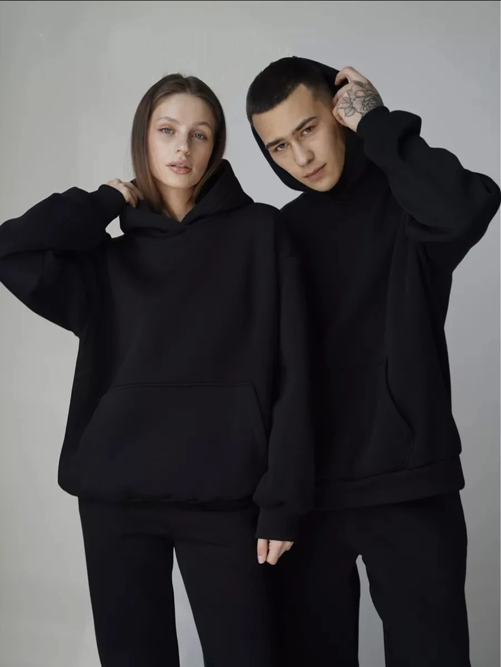 Fashion Women Men Cotton Solid Hoodies Warm Fleece Oversize Sweatshirt Autumn Casual Street Pocket Sportswear Couple Clothing