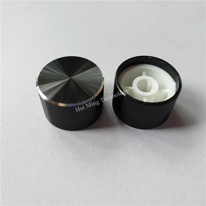 Kenop plastik aluminium 10 buah, untuk tombol potensiometer laci 22*15mm poros O hitam, penyesuaian kontrol Volume Encoder HIFI