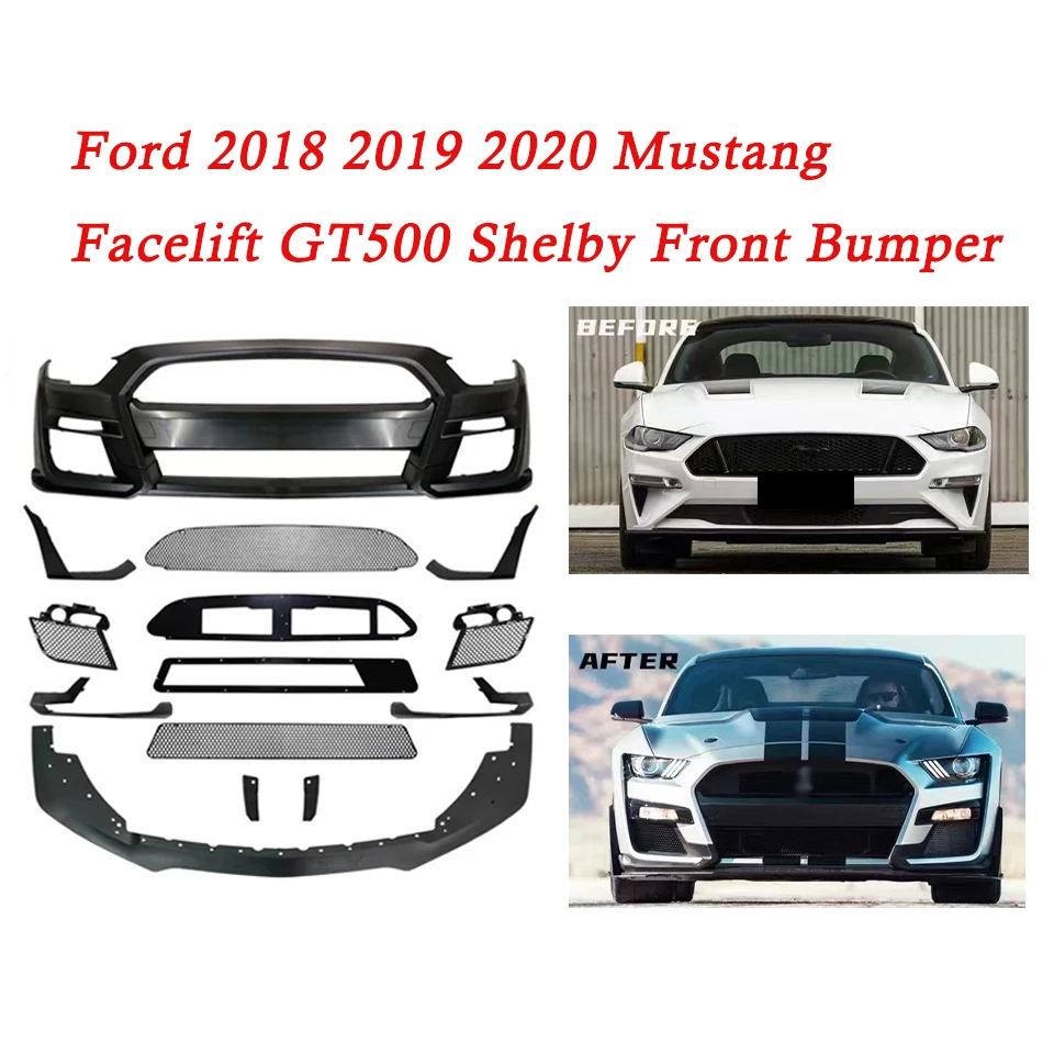 For 18 19 20 Ford Mustang GT500 Shelby Style Front Bumper W/Grille Replacement