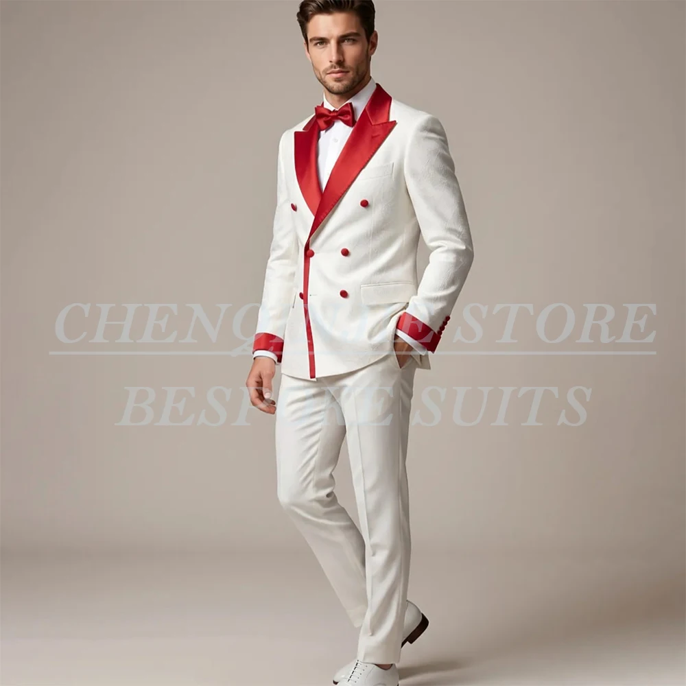 

Luxury Wedding Groomsmen Blazer Slim Fit 2 Piece Jacket Pants Formal Double Breasyed Peak Lapel Skinny Male Clothing Costume