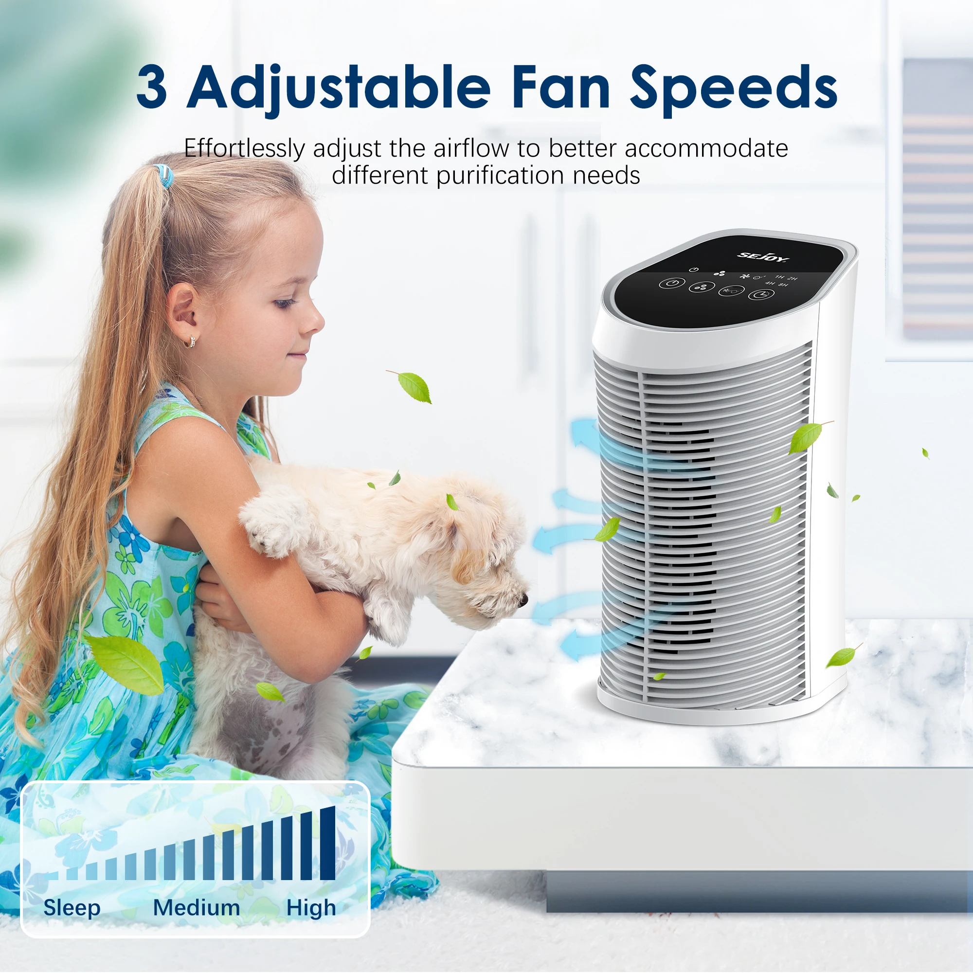 Sejoy Air Purifier for Home with H13 True HEPA Air Filter Purifier ,Timing, Quiet,3 Gears Fans for Home Allergies,Smokers