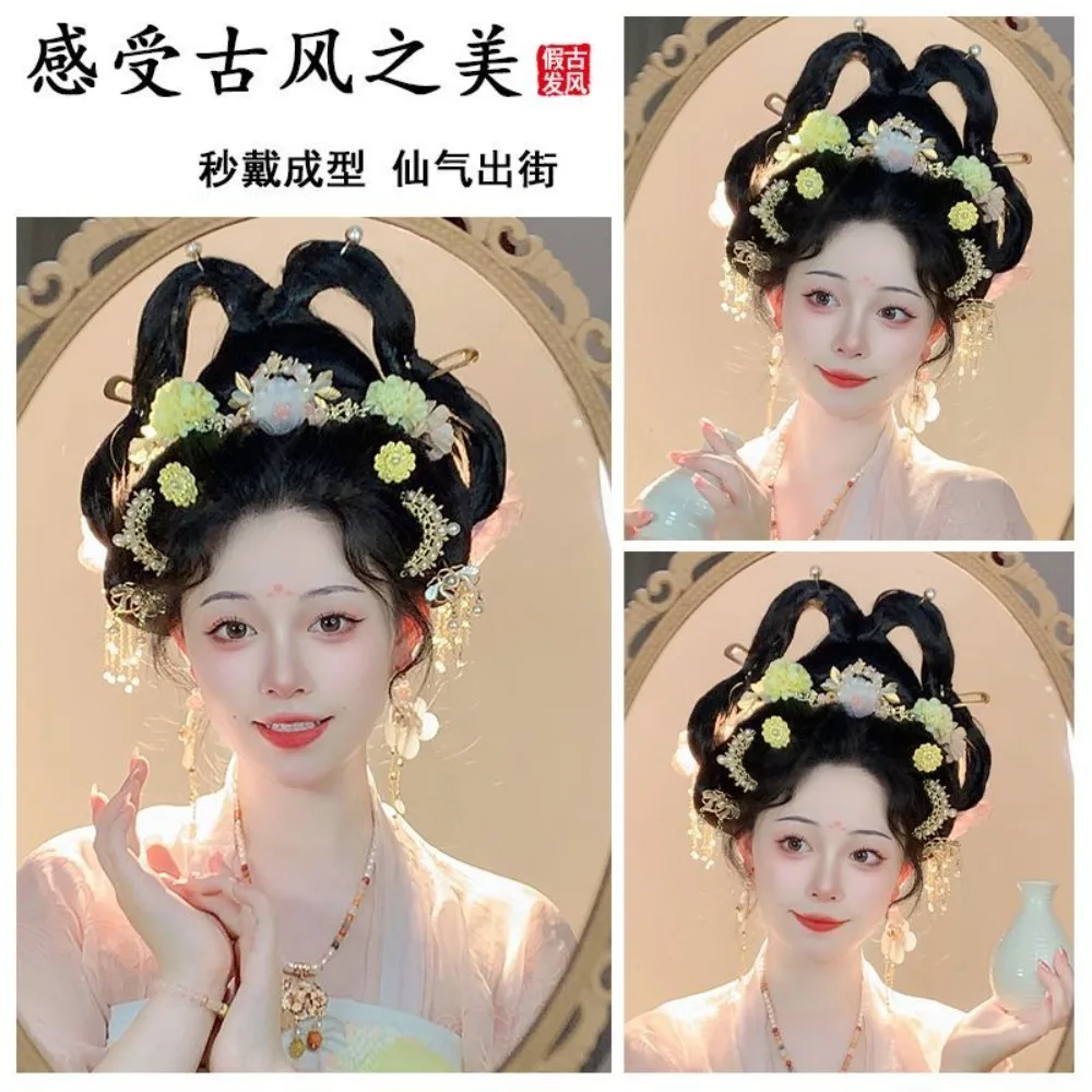 

Готовая к ношению древняя китайская прическа, аксессуар для волос-мгновенная прическа Hanfu, косплей, ленивый парик, булочка для женщин