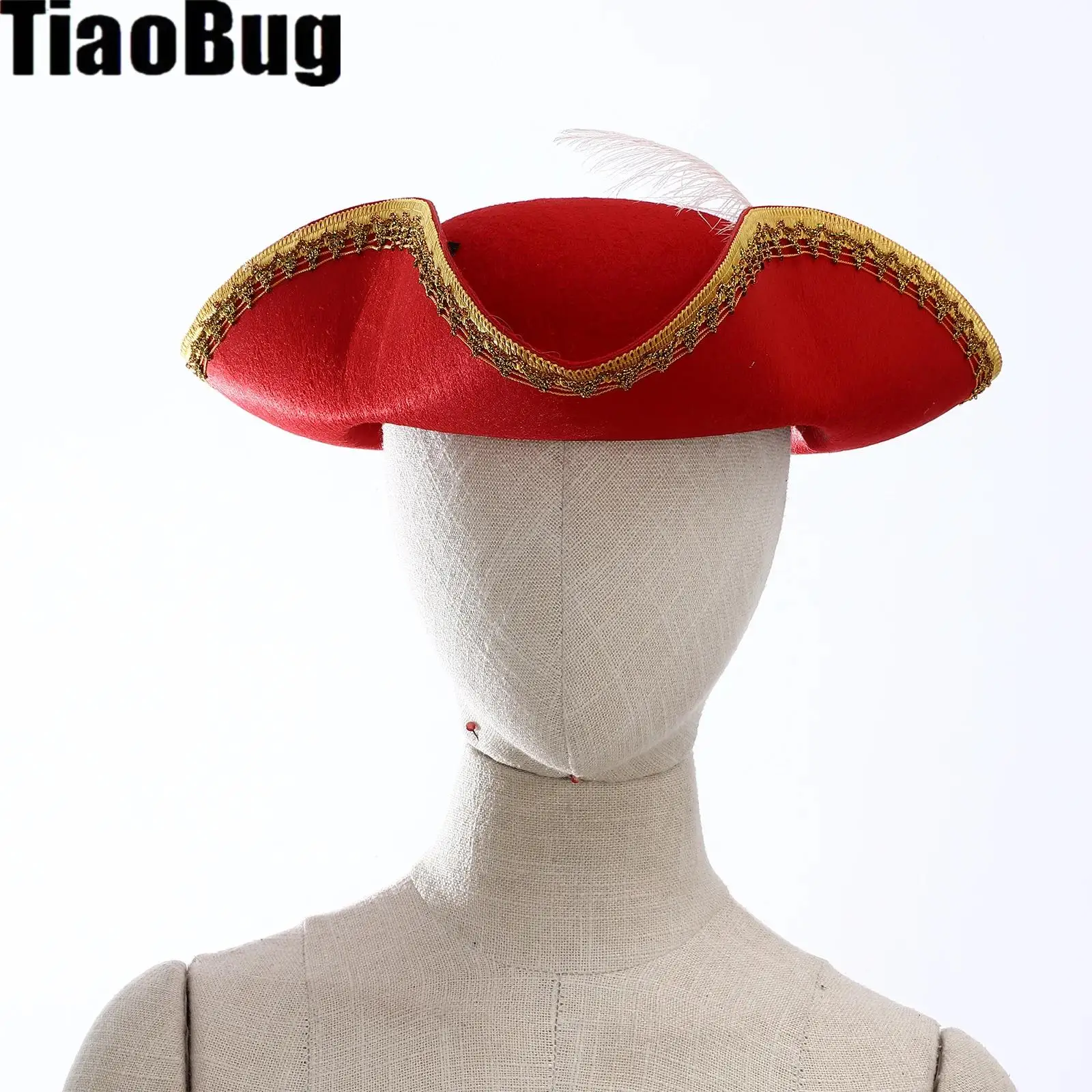 

Halloween Cosplay Colonial Tricorn Hats Captain Pirate Hat Metallic Brim Embellish Felt Hat Carnival Masquerade Balls Dress Up