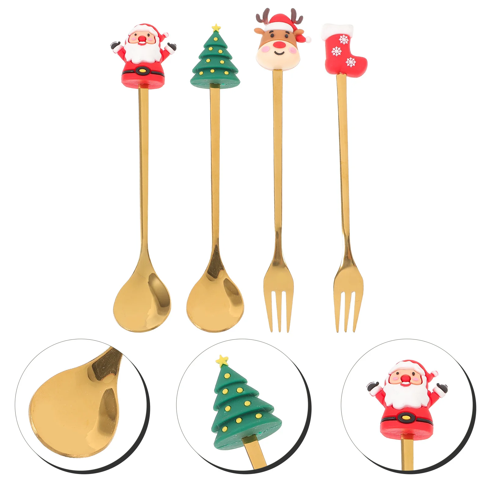 

1Set Christmas Spoon Fork Set Metal Tableware Xmas Themed Cutlery for Dessert Fruits Meals Family Dining Catering