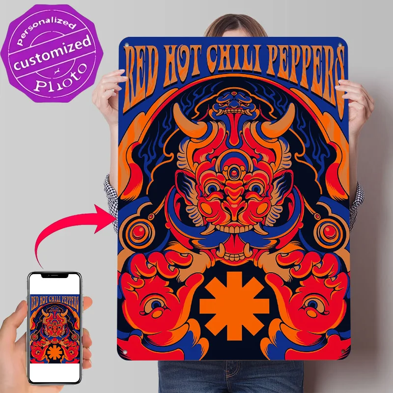 Red Hot Chili Peppers 3D Printed Texture Poster Personalized Wall Art Retro Metal Tin Signs for Interior Accessories House Bar
