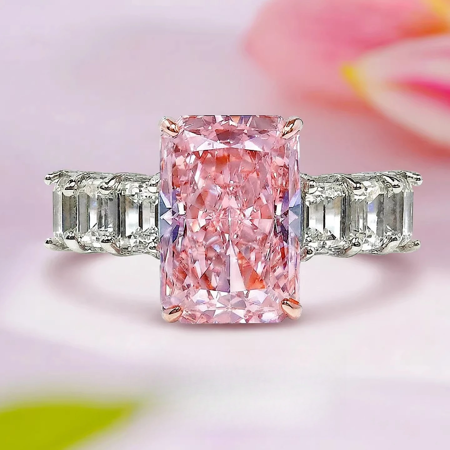 

Серебряное кольцо S925 с цирконом прямоугольной формы 8*12 мм, розовое, с огранкой «Ледяной цветок», в стиле «Сладкий ветер», подарок, женские украшения