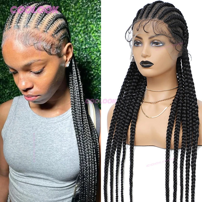 

36" Cornrow Braids Lace Wigs Synthetic Wig Full Lace Braided Wigs For Black Women Knotless Box Braid Wig Lace Front Braided Wigs