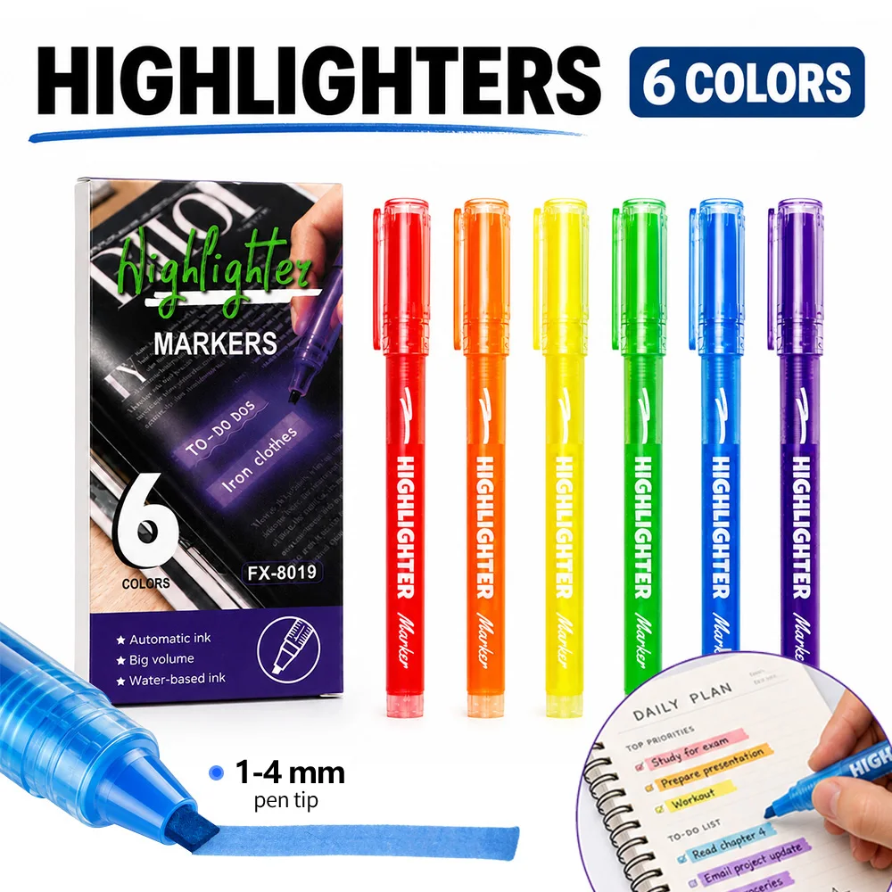 

6 Colors Fluorescent Pens Marking Exquisite Journaling Decoration DIY Graffiti Painting Art Highlighter School Office Supplies