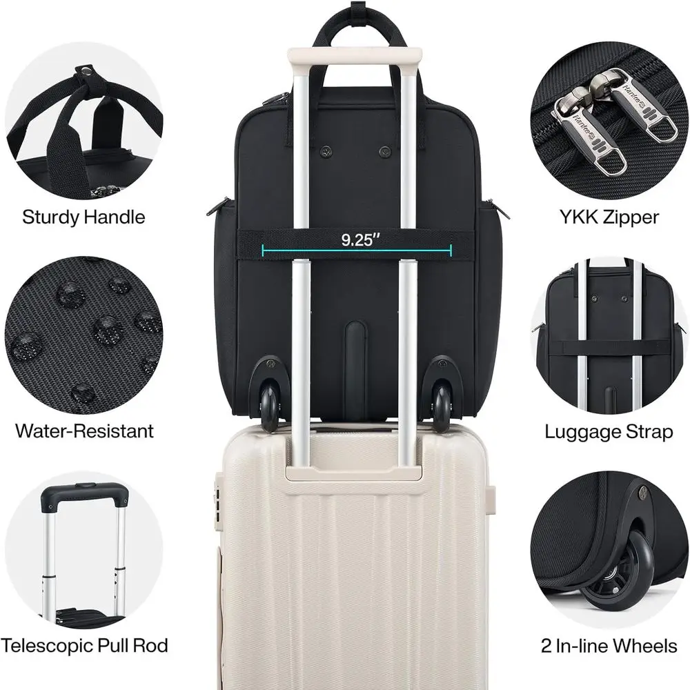 Bagagem de mão extensível com assento macio de 16 polegadas para viagens aéreas em preto