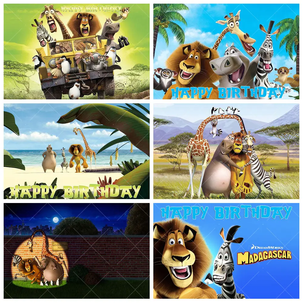 

Madagascar Jungle Safari Birthday Decoration Custom Children's Party Banquet Hall Portrait Photography Studio Background Props