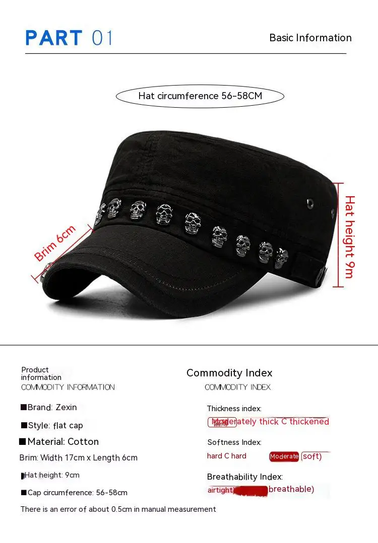 Männer Frauen Baseball Kappe Schädel Niet Flache Top Großen Kopf Hut Outdoor Freizeit Hüte Hip Hop High Street Tanzen K-pop – Detail 6