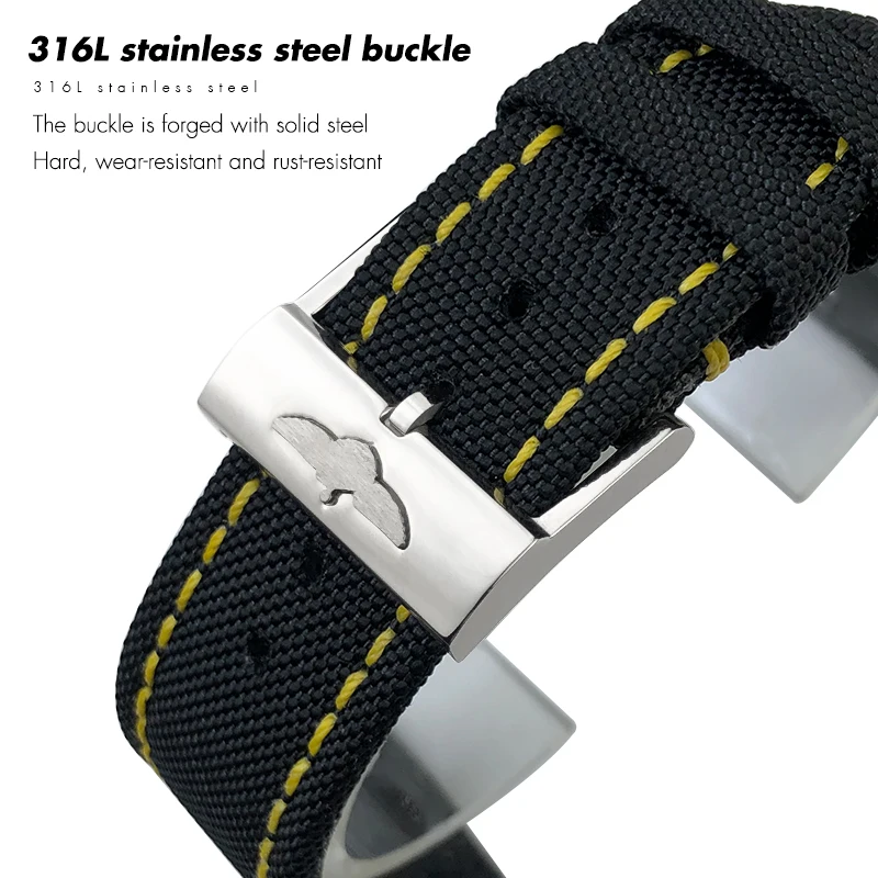 22mm Top Quality Nylon Canvas Watchband for Breitling Strap for Avenger Navitimer Black Yellow Gray Green Watch Strap Buckle