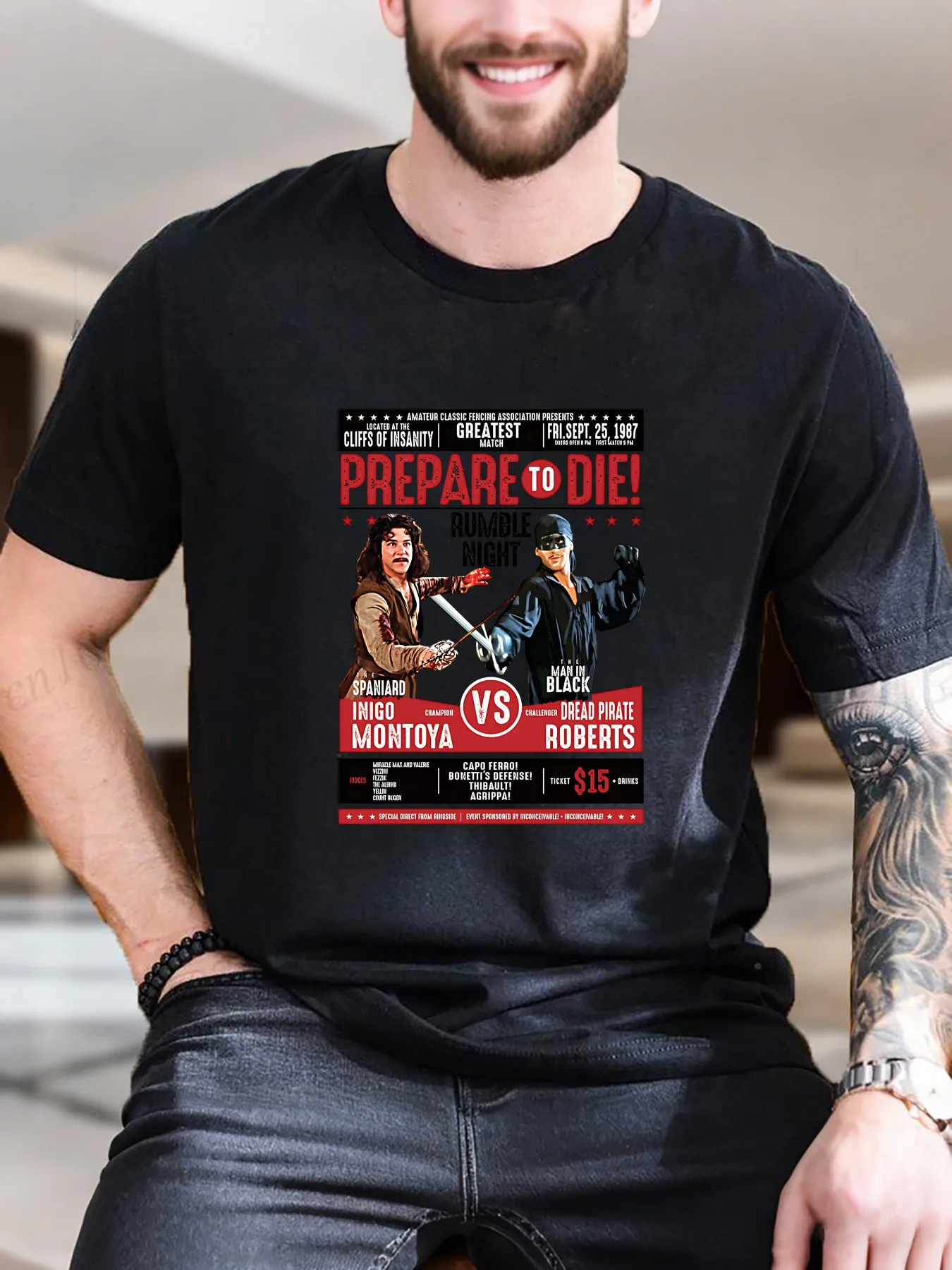 

New Arrival Fashion Men's Printed Short Sleeve T-Shirt 100% Cotton Comfortable Breathable Swordsman Duel Trendy Design Casual Da