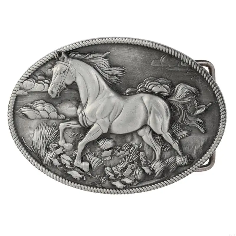 Antique Embossed Horse Belt Buckle For Leather Straps With 3D Geometric Pattern Unisex Fashion Clasp Belt Accessory Y166
