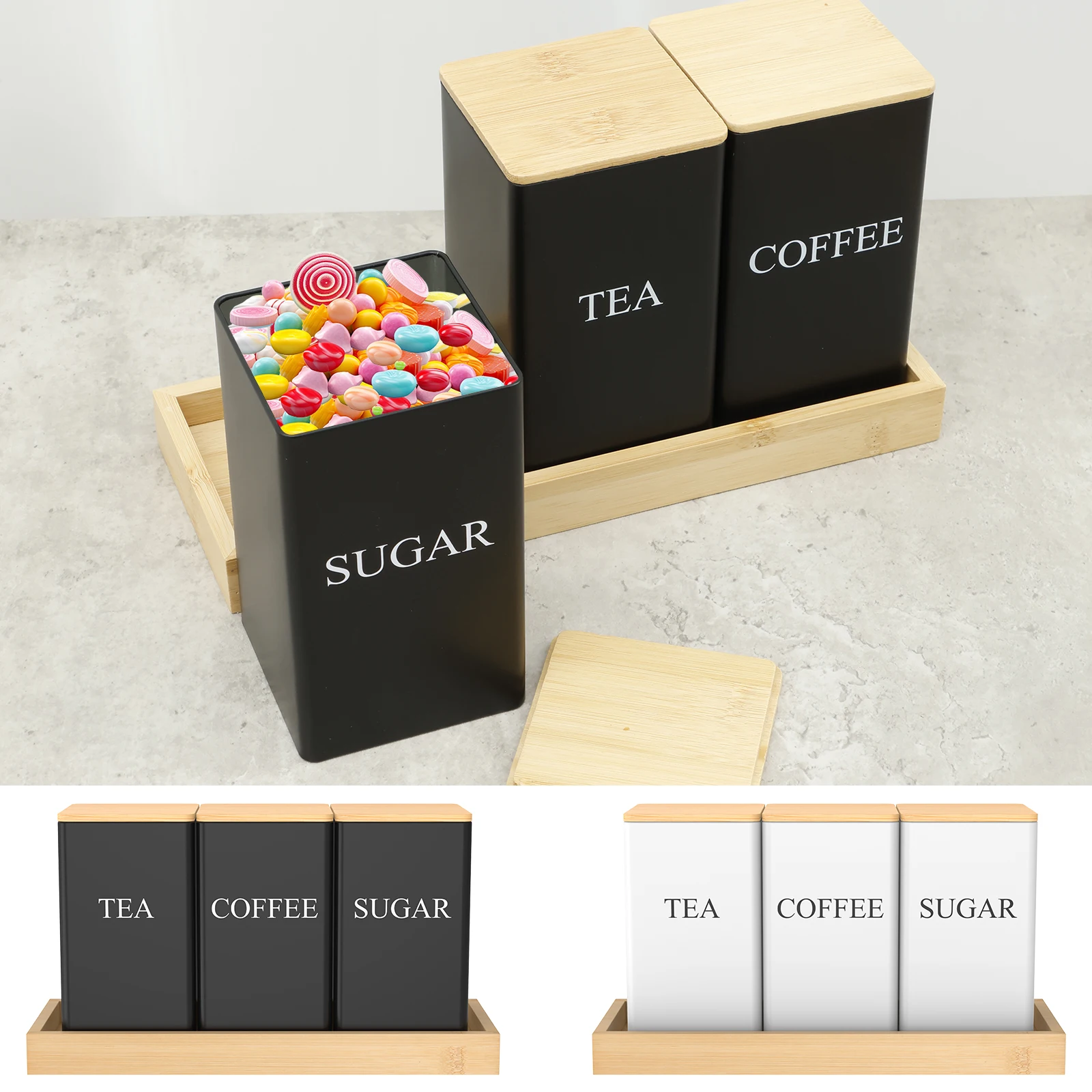 3Pcs Kaffee Bean Lagerung Mit Bambus Deckel Metall Tee Kaffee Zucker Lagerung Gläser Tee Kann Einfache Stil Vielseitig Küche liefert
