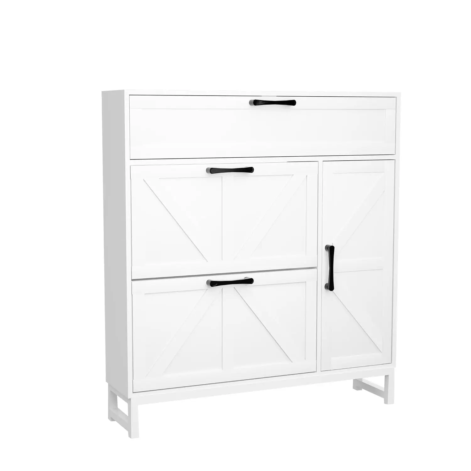 

Entryway Shoe Cabinet 2 Flip Drawers Slim Freestanding Rack Open Storage Hallway Customized
