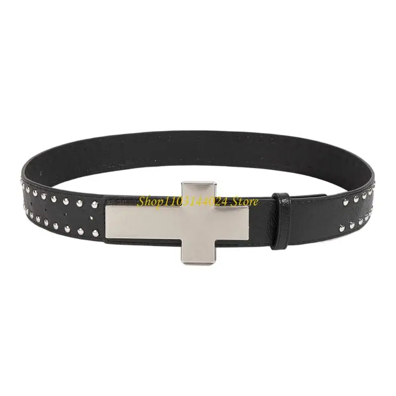 

N5KE Elegant And Edgy Belt With Crucifix Shaped Studs Comfortable And Long Durability PU Leather Waist Decoration