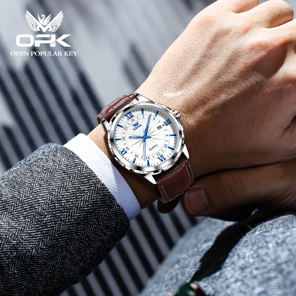 Men's Elegant Leather Strap Waterproof Watch